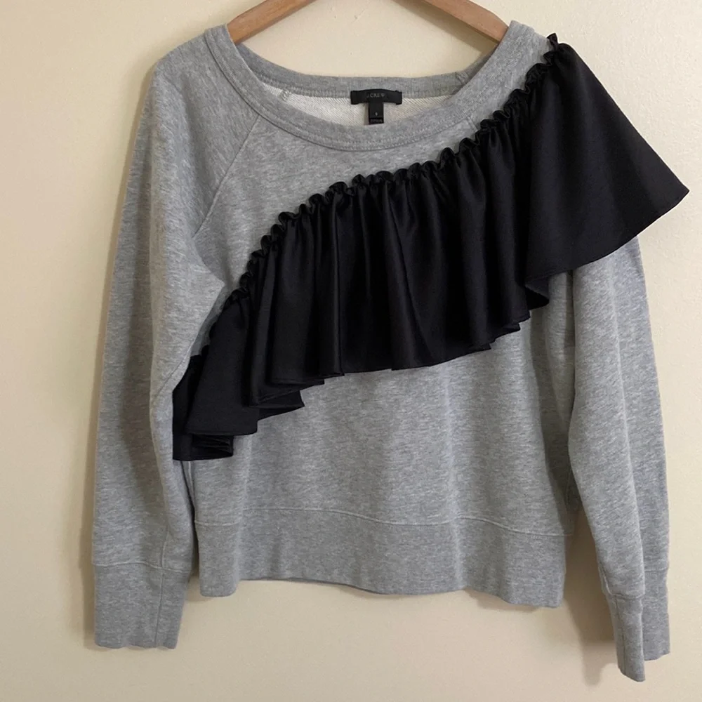 J. Crew Asymmetrical Ruffle Sweatshirt